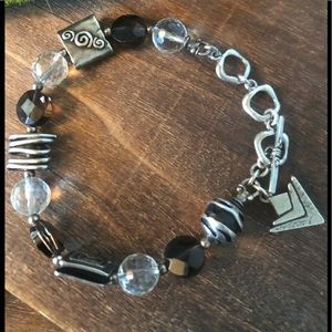 Silpada B1275 Smoky Quartz Crystal Sterling Silver Bracelet Gorgeous CZ Swirl 8”